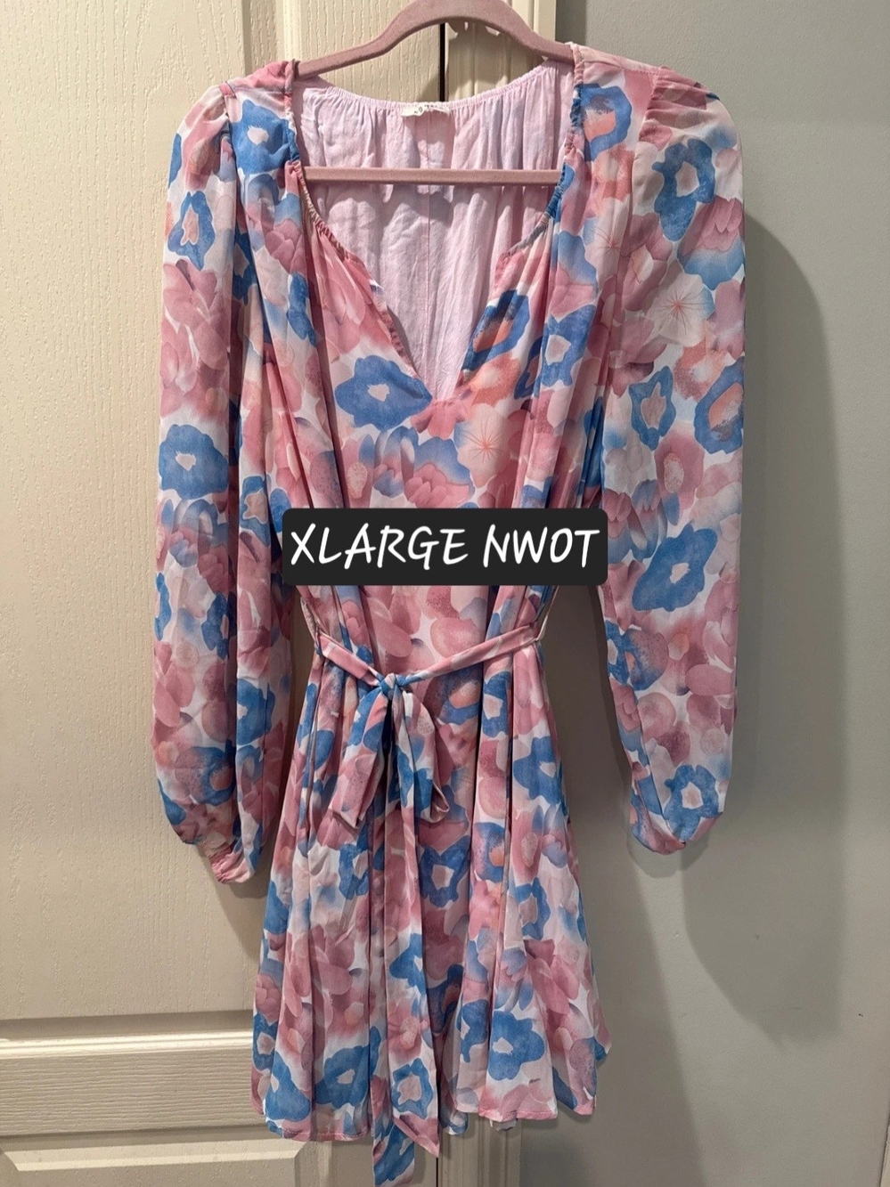 Kori Plus Floral Wrap Dress Size XL NWOT Pink Blue Boho